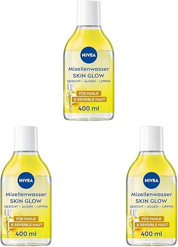 NIVEA Skin Glow Mizellenwasser, Gesichtswasser mit Aminosäurekomplex, Vitamin C und Vitamin E, Make-up Entferner für wasserfestes Make-up,Mizellen Reinigungswasser mit 5% Serum für müde Haut (400 ml)