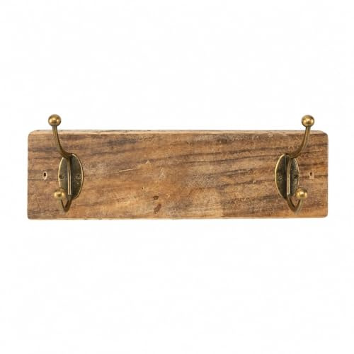Perchero de Pared de Madera Rústica con 2 Ganchos Metálicos 30x8x1,5 cm