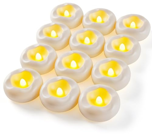 Fonctionne avec Piles - pour vases cylindriques, Lot de 12 Bougies flottantes LED sans Flamme de 5 cm - 200 Heures - Blanc -centres de Table pour Mariages, fêtes, piscines[Classe énergétique C]
