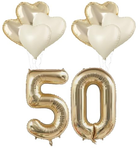 50. Gold Luftballons set,Goldene Hochzeit deko Set,Folienballon Zahl 50 Gold mit Herz Folienballon,Zahl Ballons zum Geburtstag,50 Goldene Jubiläum Ballons,für Goldenehochzeit、50.Jubiläum、50.Geburtstag