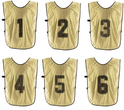 PATIKIL Fußball Leibchen Fussball Herren Trainingsweste, 6 Stück Mannschaftssport Umkehrbare Nummerierte Fussballtraining Leibchen mit Gürtel für Volleyball Kinder 21 Zoll Gold