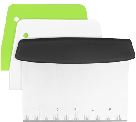 Frepxzlk Dough Scraper Set of 3 with Handle and Scale Stainless Steel Dough Scraper, Plastic Shape Spatula for Cutting Pizza, Pastry, Bread, Baking and Spreading