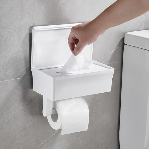 Toilettenpapierhalter mit Feuchttücherbox, Rollenhalter Selbstklebend Oder Bohren, für Toilette Badezimmer Küche (Weiß)