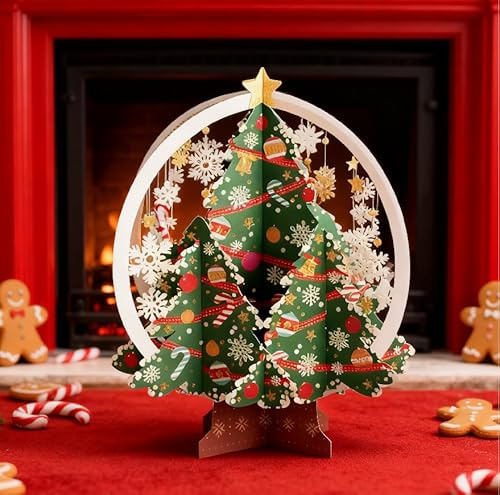 GEHENFRUCHT 3D Pop Up Weihnachtskarte Tannenbaum, Handgemachte Klappkarte mit Umschlag, Weihnachtsgrußkarte für Familie Freunde Kinder, kreative Weihnacht geschenk Karte & Deko für Zuhause Büro