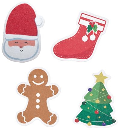 PLAFOPE 4pcs Christmas Wood Pulp Dishwashing Sponges Non-Oil Stick Scrubbers for Kitchen Cleaning Reusable Absorbent Sponge with Holiday Designs for Grease Removal and Heavy-Duty