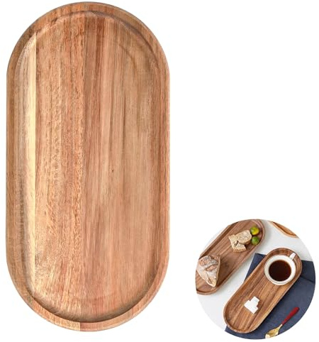 Zerabidpro Dekotablett Akazie Rund - Vielseitig Einsetzbares Serviertablett und Holzbrett, 30x14x1,5cm - für Wohnzimmer, Küche und Büro, Klein