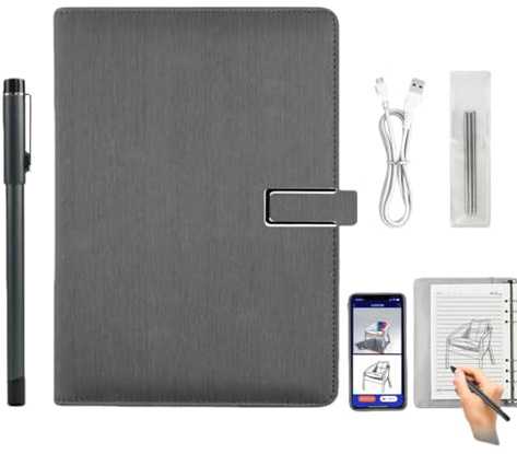 PUSOKEI Set aus Digitalem Notizbuch und Stift, Smart Pen für Notizen, Echtzeit-Synchronisierung von Papier und Digital, Wiedergabe und Teilen über APP, /Android-kompatibel (Gray)