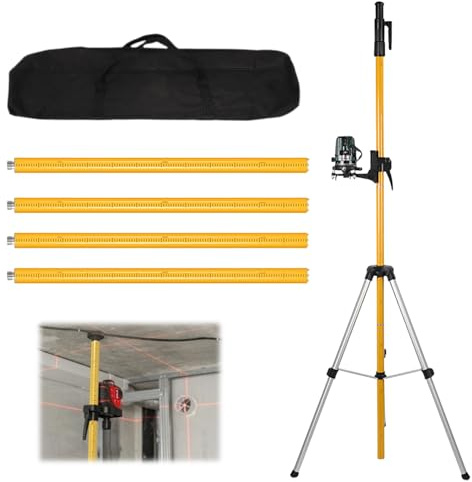 Laser Teleskopstange, 4.2m Laserstativ mit Höhenverstellung 240-420cm, 360° drehbares Baustativ mit 1/4 & 5/8 Gewindeadapter, max. 5kg Belastbarkeit, für Bau Innenarchitektur