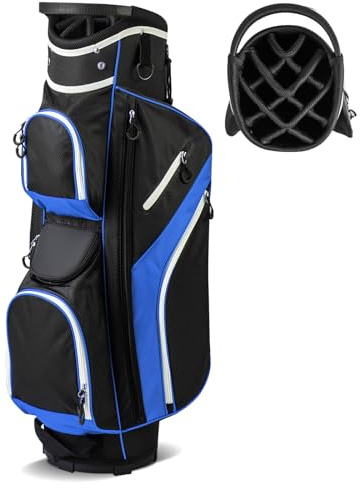 GYMAX Golf Cart Bag, Lightweight Portable Golf Club Bag (Blue) | with 14-Way Dividers, Umbrella Holder, Rain Hood, Shoulder Strap and Carry Handle, Golf Bags for Men Women