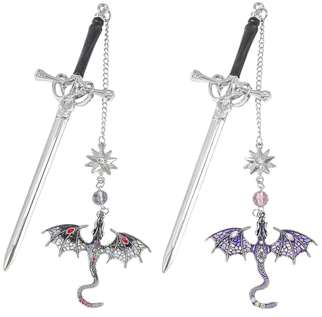 UJBVCX 2 Stück Drache Schwert Lesezeichen, Lesezeichen Metall, Fantasy Lesezeichen, Einzigartiges Geschenk für Frauen Männer