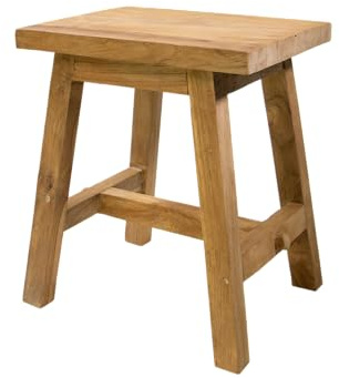 mgc24 Massiver Teakholz-Hocker, Natur, 40 x 30 x 46 cm | Handgefertigt, stabil, dekorativ, vielseitig als Sitzhocker, Beistelltisch oder Pflanzenhocker für Wohnzimmer, Bad und Garten