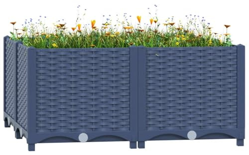 Fioriera rialzata, 80 x 80 x 38 cm, in robusto polipropilene, per giardino, balcone e terrazza, ideale per verdure, erbe e fiori, aiuola da giardino durevole con grande