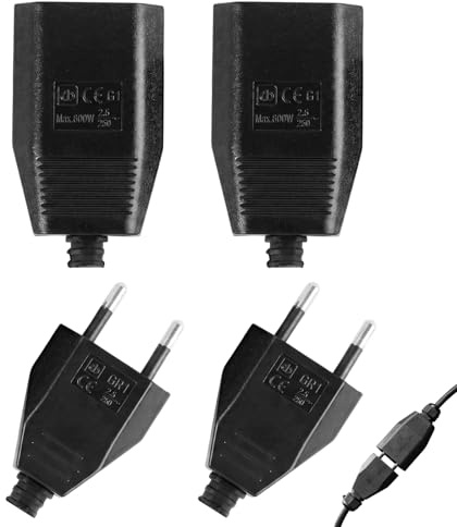 4 Pièces Prise Électrique Mâle Femelle, Fiche Euro Plate 250V 2,5A Adaptateur et Coupleur 2 Broches pour Appareils Domestiques, Lampes, Luminaires, Sèche-Cheveux, Multiprises Petits Électroménagers