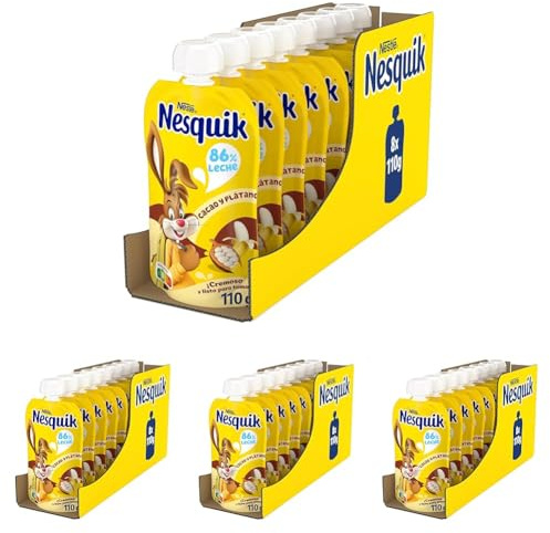 Bolsita NESTLÉ NESQUIK Cacao Plátano, para niños a partir de 3 años, 8 Bolsitas de 110g (Paquete de 4)