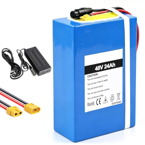 Batterie au Lithium 48 V 24 Ah pour vélo électrique, Trottinette électrique, Tricycle électrique, Fauteuil Roulant électrique, 250 W, 500 W 750w 1000w 1500w