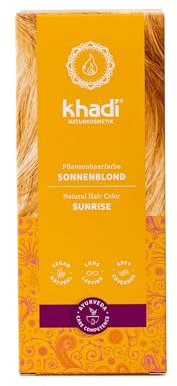 khadi RUBIO MIEL AMANECER tinte natural, coloración para cabello de rubio miel brillante a rubio sol fuerte y veraniego, color 100% vegetal y vegano, cosmética natural certificada, 100g