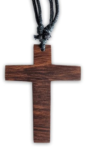 viva-adorno Kreuz Anhänger Holzkreuz Halskette Holz Kruzifix Kreuzkette Baumwollband Länge verstellbar HK36.D2