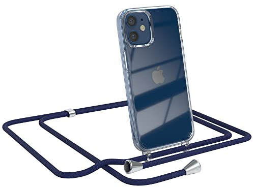 EAZY CASE Handykette kompatibel mit iPhone 12 Mini Handyhülle mit Umhängeband, Handykordel mit Schutzhülle, Silikonhülle, Hülle mit Band, Stylische Kette für Smartphones, Navy Blau