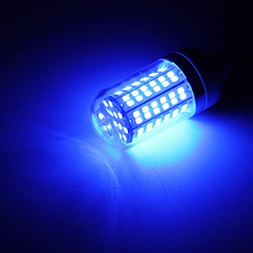 RTNLIT 12V 15W LED Fishing Light, Blue Underwater 108 LEDs Fish Finder Lamp, Submersible Night Fishing Lure Bait Finder Attracts Crappie/Prawns/Squid/Krill, IP68 with 5M Power Cord and Battery Clip