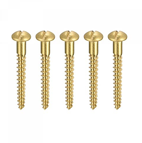 sourcing map Wood Screws M3.5 x 30mm Slotted Round Head Brass Self-Tapping Screw 20 Pcs