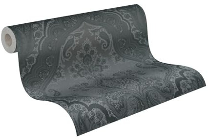 Livingwalls My Home My Spa 387085 Papier peint intissé pour chambre à coucher, motif baroque, 10,05 x 0,53 m, fabriqué en Allemagne, noir, gris foncé
