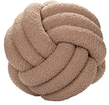 JYCRA Cuscino rotondo in lana di agnello, cuscino a forma di nodo e palla boucle palla fatta a mano con palla annodata decorazione per camera da letto, colore cachi