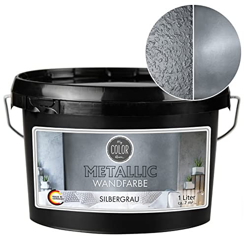 My COLOR Room Metallic Wandfarbe (Silbergrau - 1000 ml) Effekt- Kreativfarbe für Wandgestaltung mit Metallic-Optik für Innenbereich, Dekorationsfarbe Made in Germany