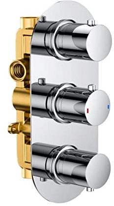 Nes Home Modern Chrome Round 2-Way 3-Dial Concealed Thermostatic Shower Mixer Valve