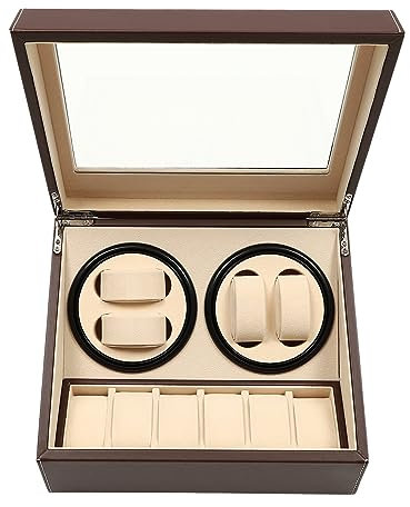 Quiltern Carica orologi automatica silenziosa accessorio girevole marrone 4+6 orologi scatola in legno con motore silenzioso alimentatore per orologi automatici, marrone
