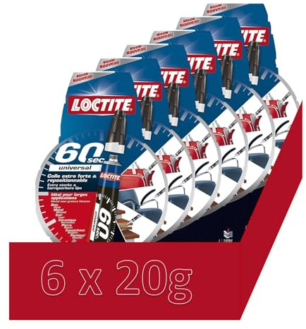 60 Segundos Super Glue - Pegamento adhesivo multiusos 60 segundos para todos los materiales - Fórmula de gel flexible - Tubo de 6 x 20 g