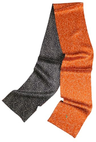 Prettystern uomo donna sciarpa a 2 strati di seta stretta sciarpa cravatta per la primavera estate arancione nero DS11