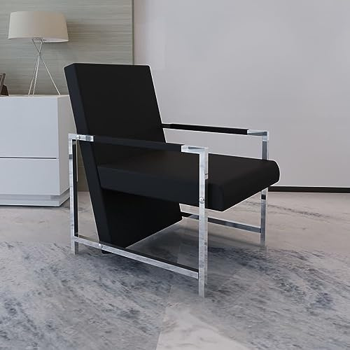 ShGaxin Sessel mit verchromten Füßen, Sessel Wohnzimmer, Lesesessel, Stillsessel, Fernsehsessel, Schwarz Kunstleder