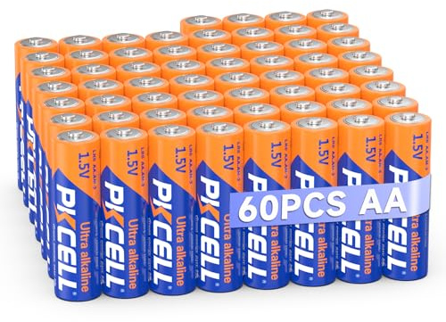 PKCELL 60 x AA Batteries 1.5V LR6 Alkaline Batteries 10 Year Shelf Life for Everyday Devices such as Keyboards, Watches and Remote Controls