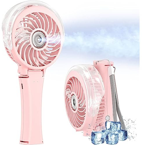Ventilateur brumisateur portable, ventilateur brumisateur personnel rechargeable avec 7 veilleuses colorées, ventilateur de brumisation d'eau à piles, mini cuiseur vapeur pliable pour les voyages,