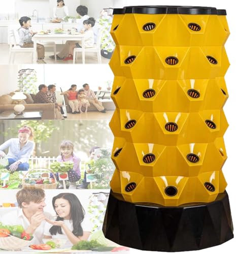 Hydroponics Tower,Vertical Hydroponic Tower Kit,Multi-Layer Pineapple Tower Column Soilless Cultivation Equipment,Hydroponic Growing Tower,Intelligent Hydroponic Planting Column,Yellow-6storeys