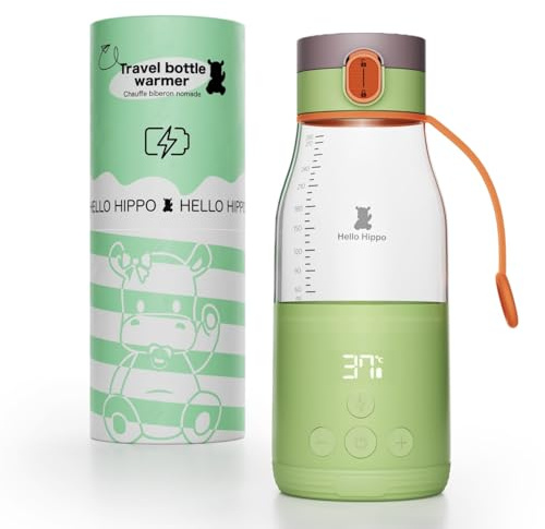 HELLO HIPPO® Premium bärbar flaskvärmare USB-laddning - Nomadisk flaskvärmare för mjölk och vatten - 280 ml kapacitet - steg om 30 ml - Justerbar temperatur upp till 50 °C - Praktisk och lätt