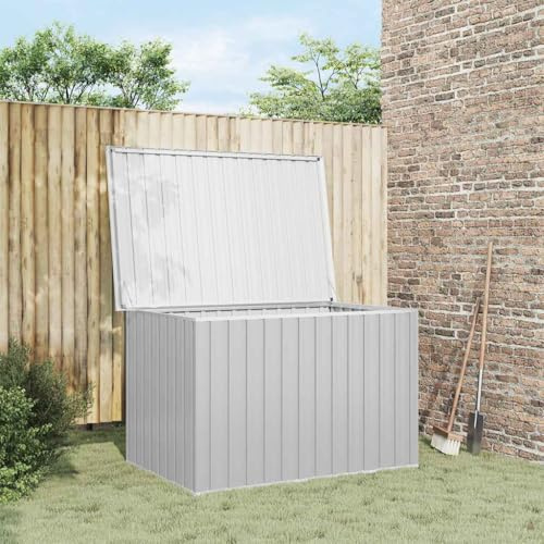 IKAYAA Gartenbox wasserdicht XXL Metall Gartenbox Auflagenbox Auflagenbox Kissenbox Werkzeugkasten Gerätebox Gartentruhe-Grau-149 x 99 x 93 cm