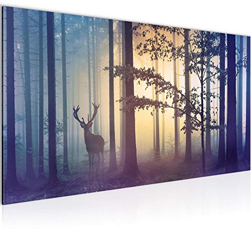 Runa Art Tableau Decoration Murale Forêt Cerf 1 Partie Moderne Toile Non tissée Salon Salle Brouillard Bleu 013412a