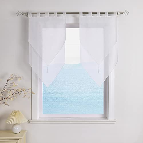 ESLIR Scheibengardinen Modern Bistrogardine küche Gardinen mit Schlaufen Transparent Vorhänge Voile Weiß BxH 60x120cm 2 Stück