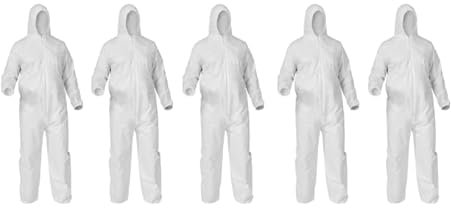 Bahob® 5 Pack Protective Disposable Overall Paper Boiler Suit Coveralls Protection Suit Elasticated hood, Cuffs and Ankles (5)