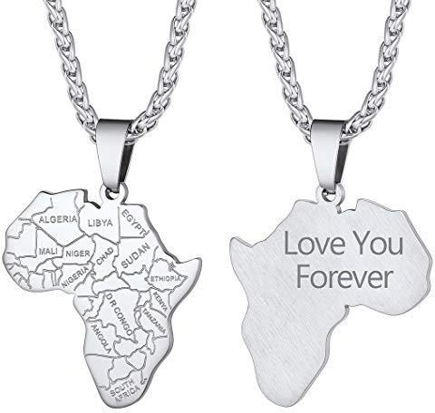 Richsteel personalisierte Afrika Karte Edelstahl Herren Kette mit Afrika Karte Anhänger Horusauge Anhänger mit Geschenkebox für Herren und Damen