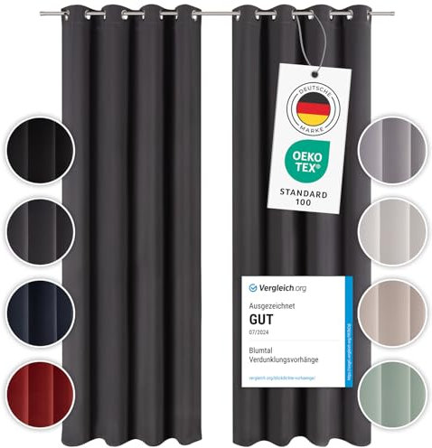 Blumtal Verdunklungsvorhänge 2er Set - Thermovorhang Hitzeschutz - Vorhang Blickdicht mit Ösen - Gardinenschals mit Schlaufen - Thermogardine - Gardinen 145x140 cm - blickdichte Vorhänge - Anthrazit