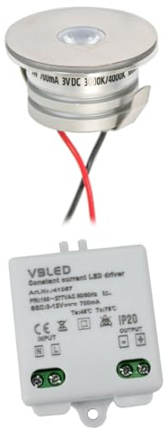 VBLED® LED Aluminium Mini Einbaustrahler Spot IP65 wassergeschützt - 3W 700mA 160lm warmweiß (3000 K) (Einbauleuchte 1er Set mit Netzteil)