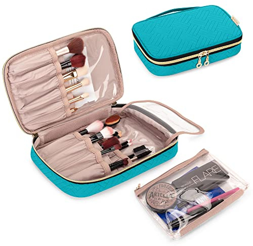Yarwo Kosmetiktasche Organizer für Pinsel Set, Make Up Tasche für Kosmetikpinsel (bis zu 24 CM), Make-Up Pinsel Aufbewahrung Tasche (OHNE KOSMETIK ZUBEHÖR ENTHALTEN), Blaugrün