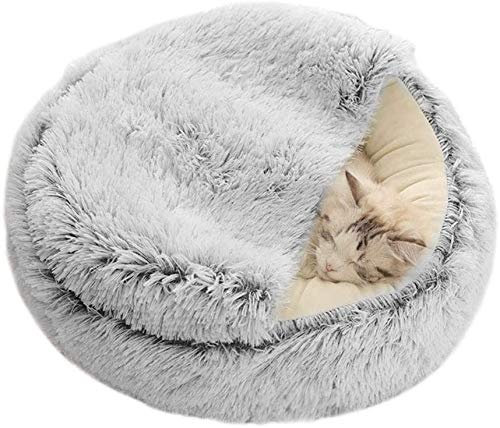 Yanman 2 in 1 Katzenbett Flauschiges katzenhöhle, Waschbares Tierbett Winter Geschlossen Katzenkissen, Körbchen Schlafplatz für Katzen klein Hunde bequem schlafen und kuscheln