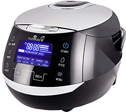 Yum Asia Sakura Rice Cooker with Ceramic Bowl and Advanced Fuzzy Logic (8 Cup, 1.5 Litre) 6 Rice Cook Functions, 6 Multicook Functions, Motouch LED Display, 120V Power (Black and Silver)