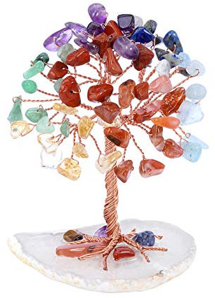 JSDDE Mini Crystal Healing Tumble Stone Life Feng Shui Gemstones Agate Money Tree Figurines Ornament (7 Chakra Crystals)