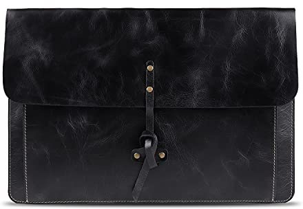 Londo MacBook Pro Hülle aus echtem genarbtem Leder mit Fronttasche und Klappenverschluss