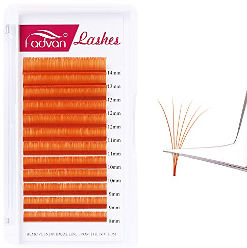 Extension Ciglia 0.07mm D Curl Lunghezza Mista 8-14mm 2D 3D 5D 10D 12D arancia Extension Ciglia Professionali Easy Fan Ciglia Volume (arancia 0.07 D Mix(8-14) | 0.07mm Ciglia Finte Naturali Qualità Premium Risultato professionale,Feste, Palcoscenici, Modelle