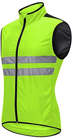 IQOAIJ Chaleco Cortavientos Ciclismo Hombre Mujer Chaleco Bici Reflectante Impermeable Chaleco Bicicleta Transpirable Chaleco Mangas Chaqueta Sin Mangas Cortavientos,Verde,XL